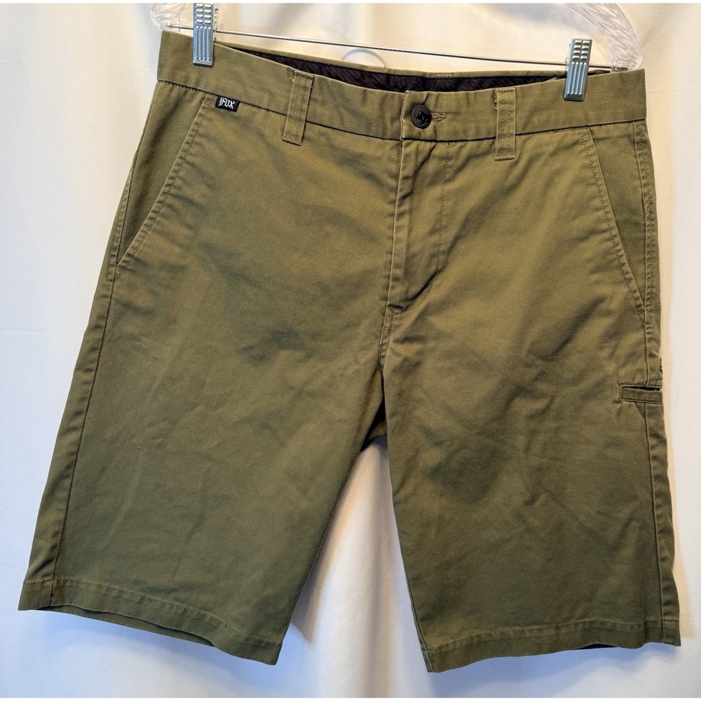 Fox Racing Men's 33x12 Olive Green Chino Flat Front Shorts Foxhead Logo Pockets